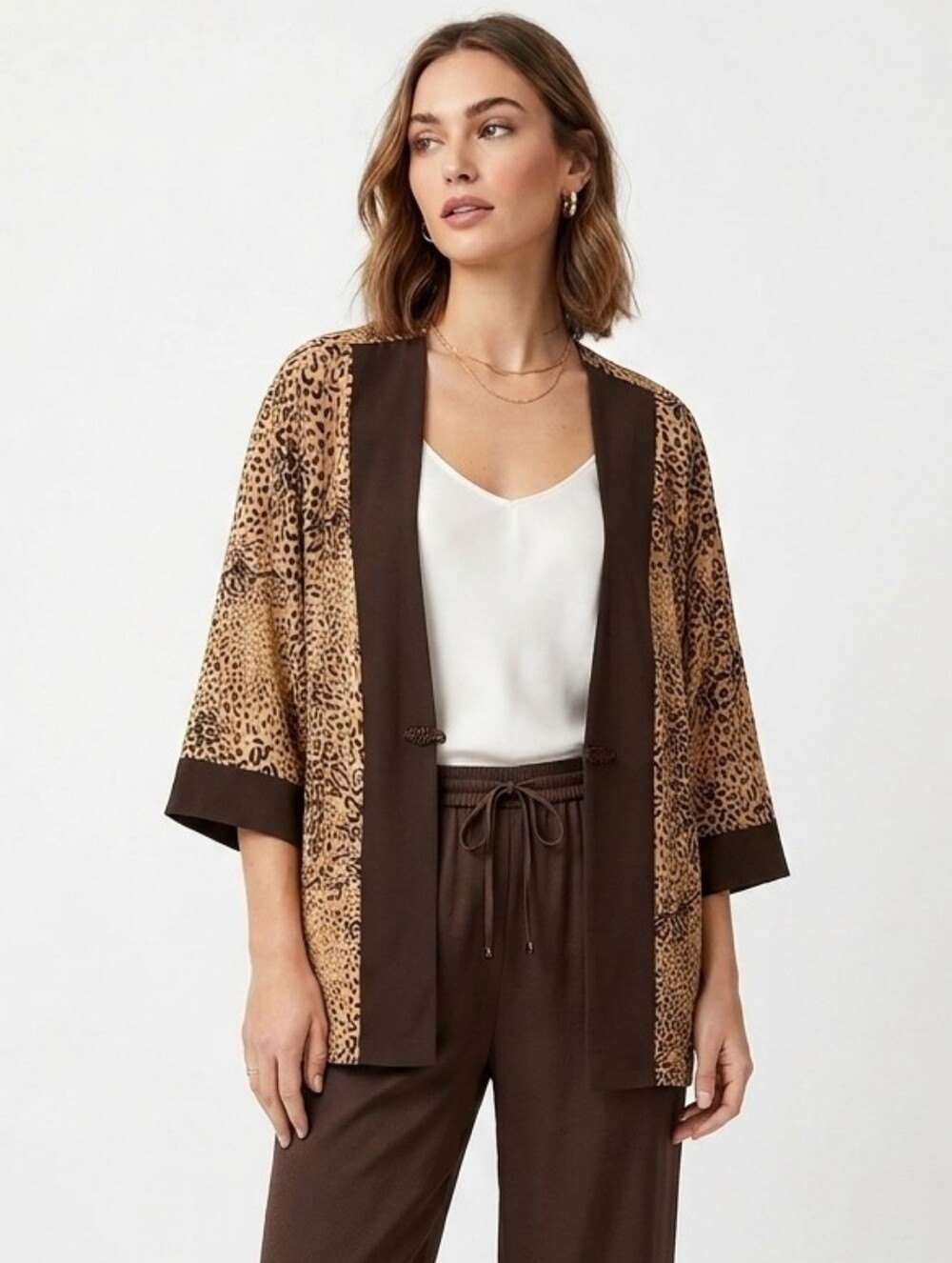 Csc Studio Animal Print Kimono Top Brown And Tan 1X